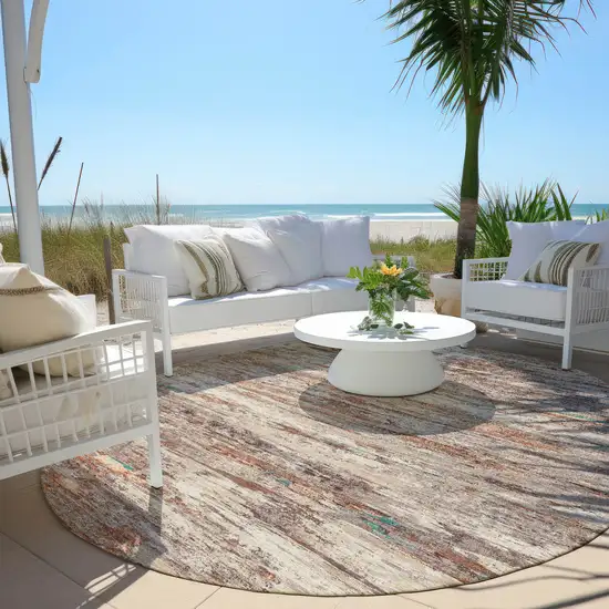 8' Terra Cotta And Beige Round Abstract Washable Indoor Outdoor Area Rug Photo 5