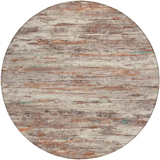 8' Terra Cotta And Beige Round Abstract Washable Indoor Outdoor Area Rug Photo 1