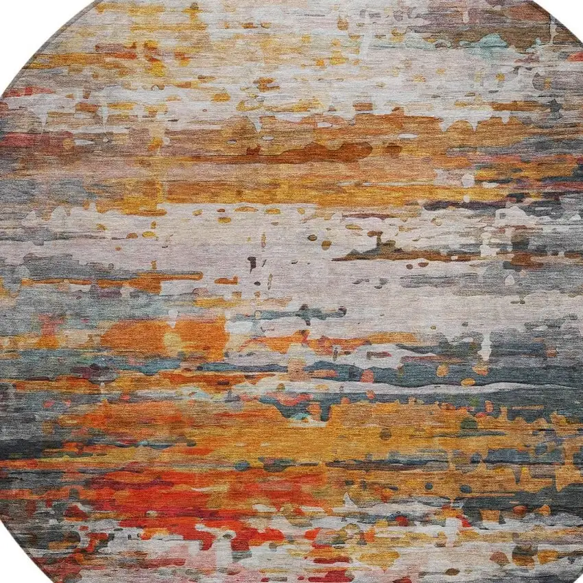 8' Terra Cotta And Beige Round Abstract Washable Indoor Outdoor Area Rug Photo 9