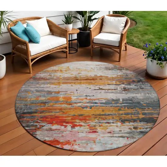 8' Terra Cotta And Beige Round Abstract Washable Indoor Outdoor Area Rug Photo 2