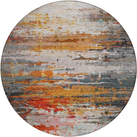 8' Terra Cotta And Beige Round Abstract Washable Indoor Outdoor Area Rug Photo 1