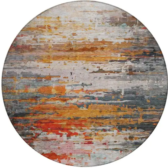8' Terra Cotta And Beige Round Abstract Washable Indoor Outdoor Area Rug Photo 3