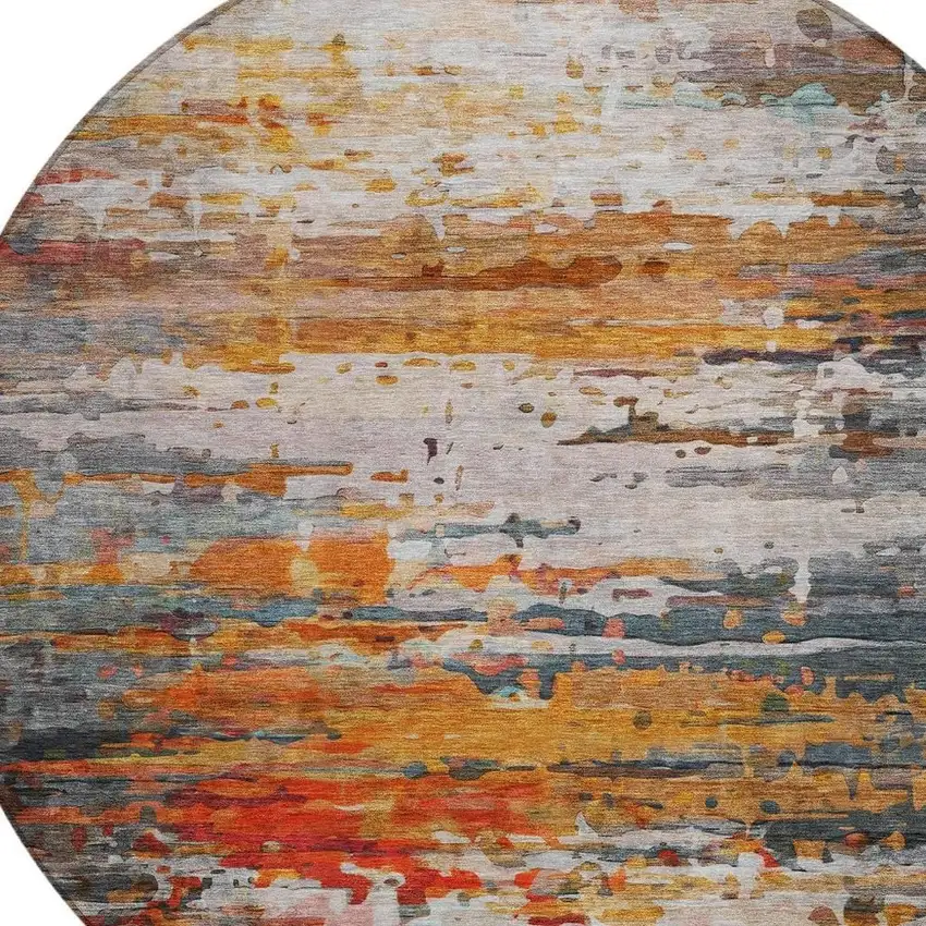 8' Terra Cotta And Beige Round Abstract Washable Indoor Outdoor Area Rug Photo 4