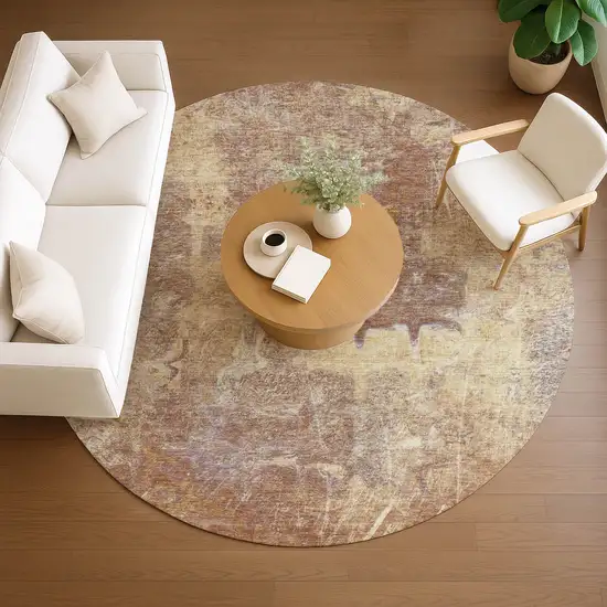 8' Terra Cotta And Beige Round Abstract Washable Indoor Outdoor Area Rug Photo 9