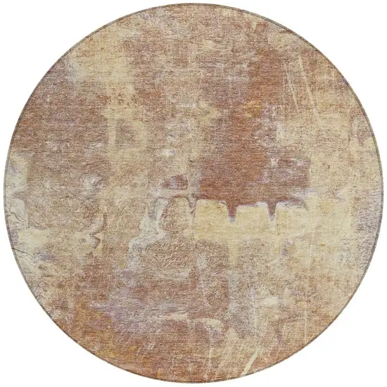 8' Terra Cotta And Beige Round Abstract Washable Indoor Outdoor Area Rug Photo 4