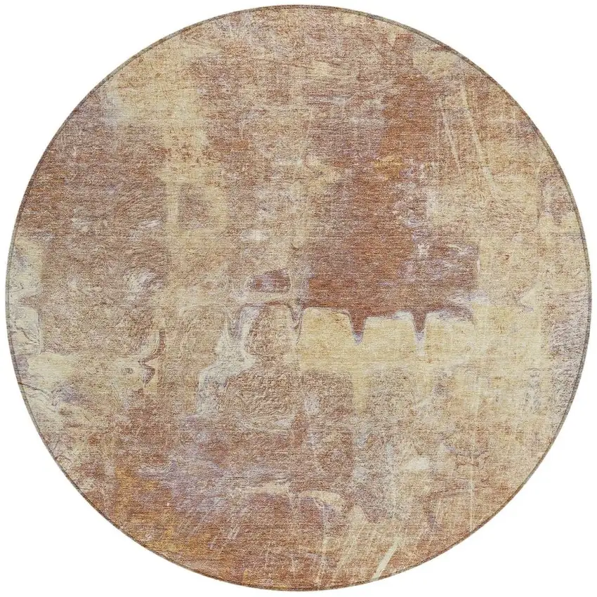 8' Terra Cotta And Beige Round Abstract Washable Indoor Outdoor Area Rug Photo 4