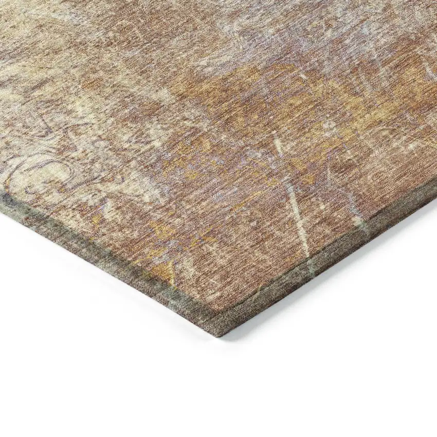 8' Terra Cotta And Beige Round Abstract Washable Indoor Outdoor Area Rug Photo 6