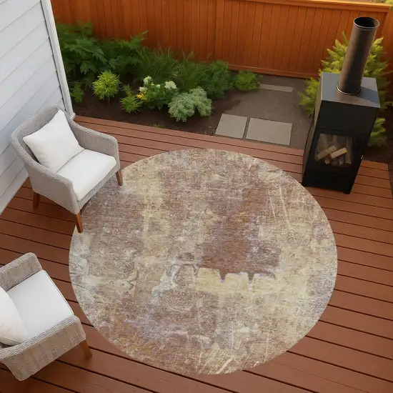 8' Terra Cotta And Beige Round Abstract Washable Indoor Outdoor Area Rug Photo 8