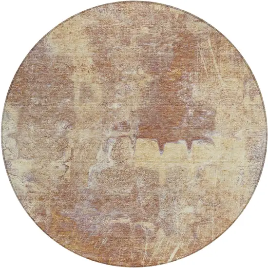8' Terra Cotta And Beige Round Abstract Washable Indoor Outdoor Area Rug Photo 2