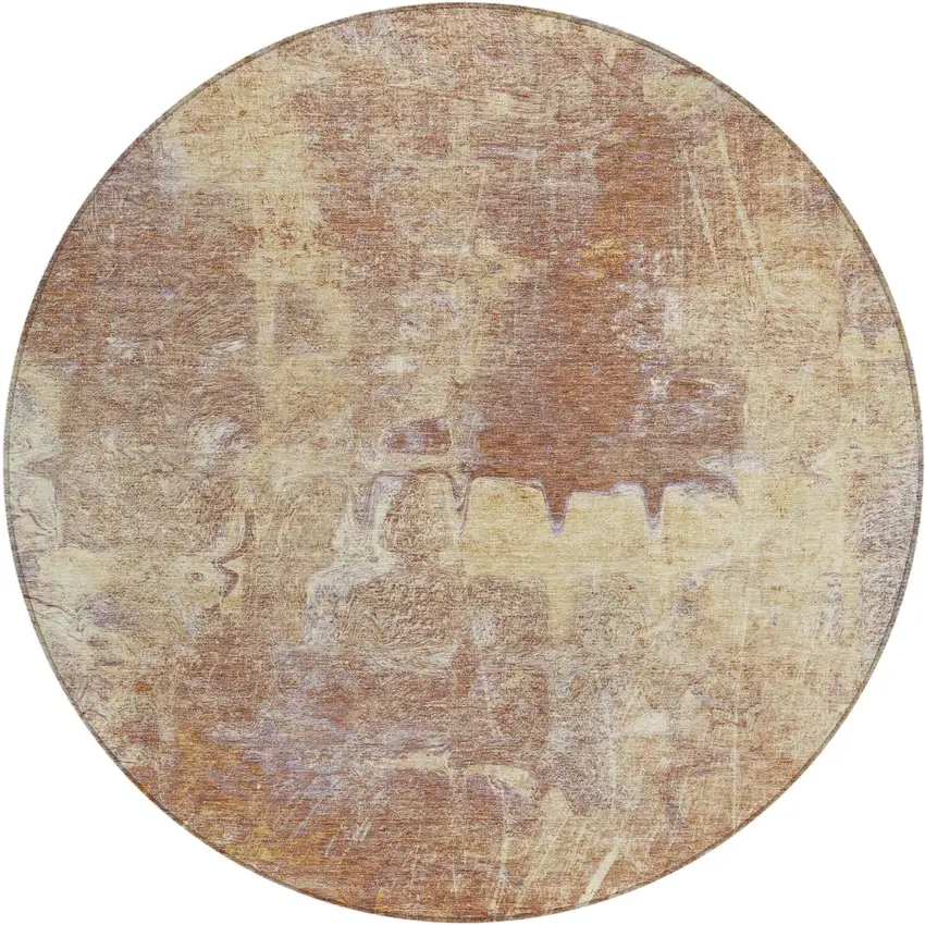 8' Terra Cotta And Beige Round Abstract Washable Indoor Outdoor Area Rug Photo 2
