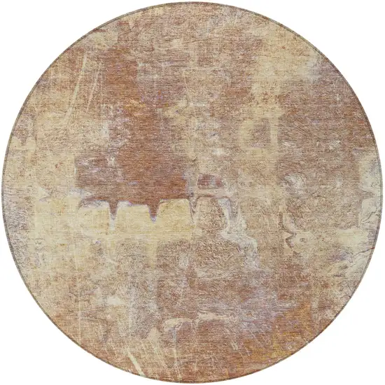 8' Terra Cotta And Beige Round Abstract Washable Indoor Outdoor Area Rug Photo 5