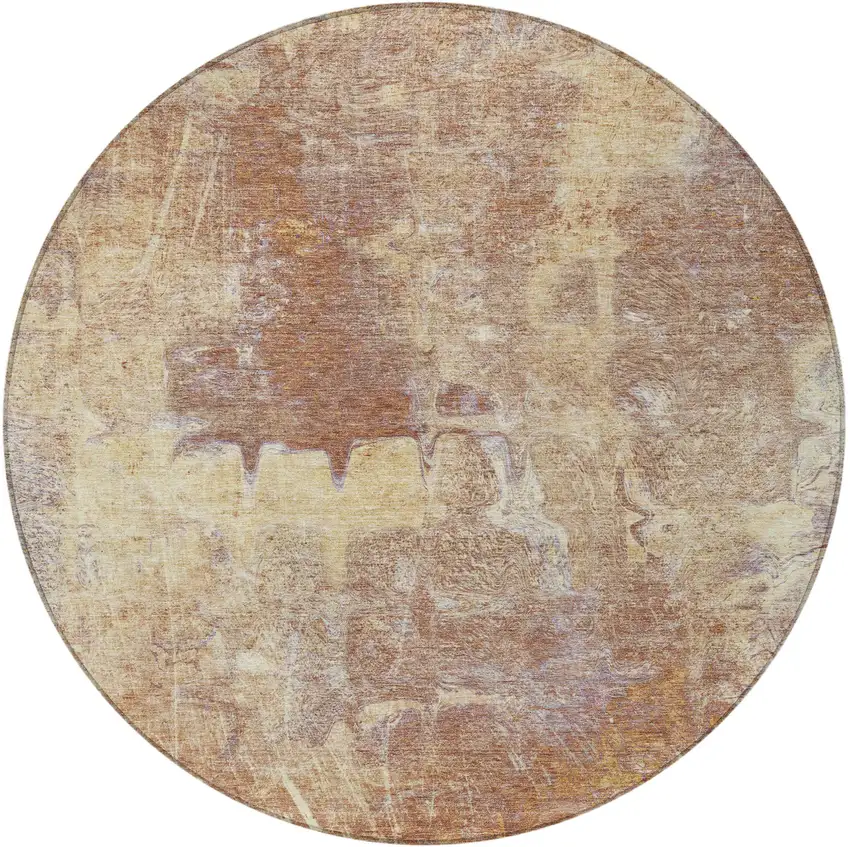 8' Terra Cotta And Beige Round Abstract Washable Indoor Outdoor Area Rug Photo 5