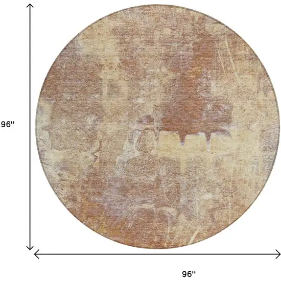 8' Terra Cotta And Beige Round Abstract Washable Indoor Outdoor Area Rug Photo 3