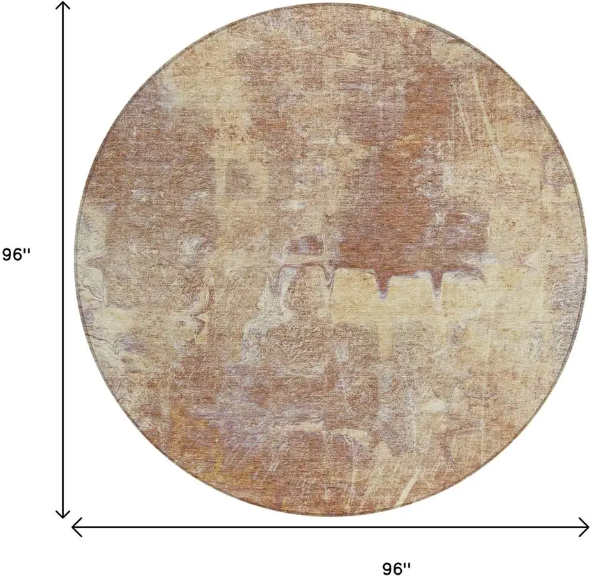 8' Terra Cotta And Beige Round Abstract Washable Indoor Outdoor Area Rug Photo 3