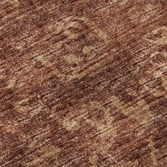 8' Terra Cotta And Beige Round Damask Washable Indoor Outdoor Area Rug Photo 7