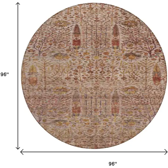 8' Terra Cotta And Beige Round Floral Washable Indoor Outdoor Area Rug Photo 9
