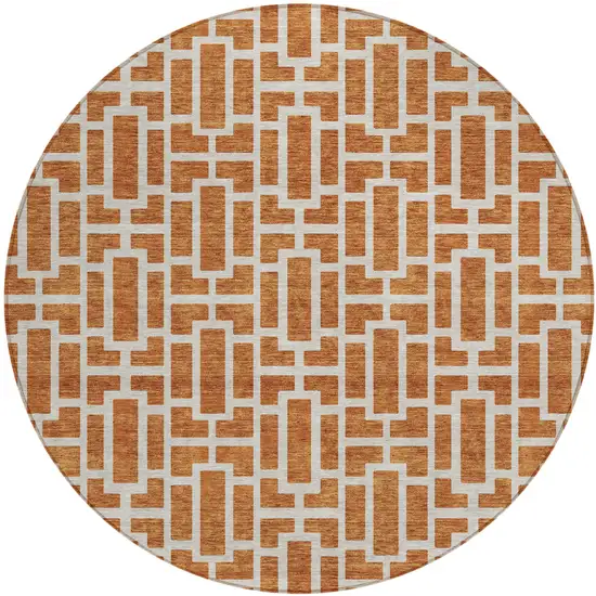 8' Terra Cotta And Beige Round Geometric Washable Indoor Outdoor Area Rug Photo 2