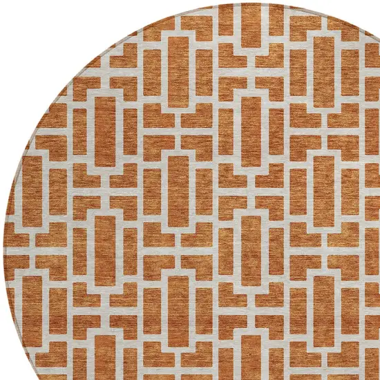 8' Terra Cotta And Beige Round Geometric Washable Indoor Outdoor Area Rug Photo 5