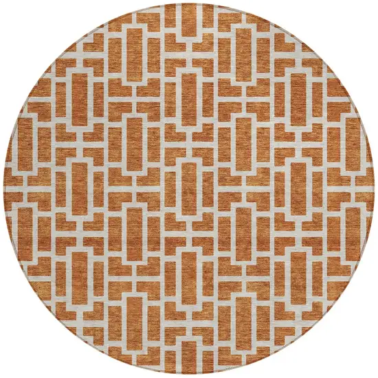 8' Terra Cotta And Beige Round Geometric Washable Indoor Outdoor Area Rug Photo 6