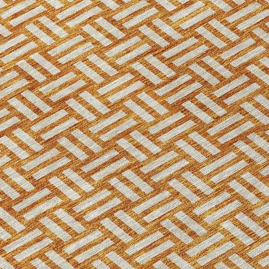 8' Terra Cotta And Beige Round Geometric Washable Indoor Outdoor Area Rug Photo 4