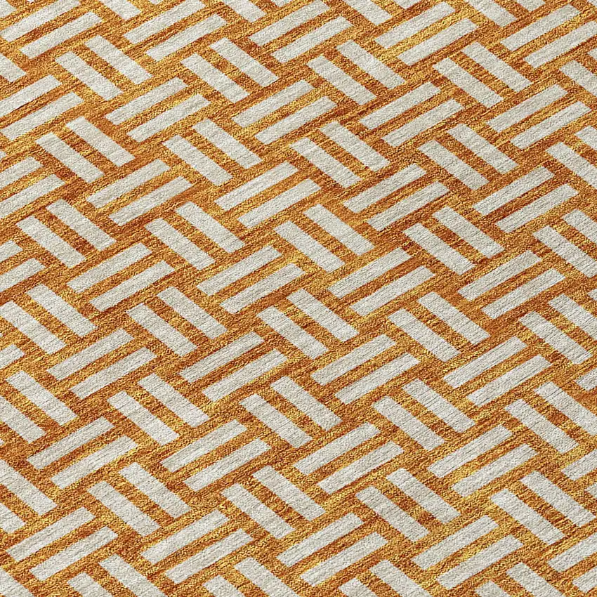 8' Terra Cotta And Beige Round Geometric Washable Indoor Outdoor Area Rug Photo 4