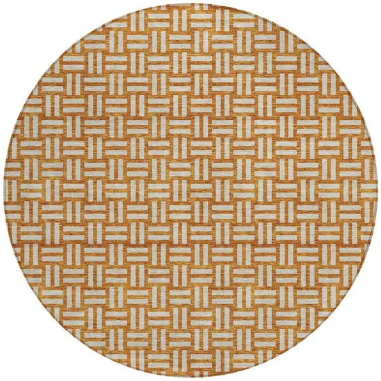 8' Terra Cotta And Beige Round Geometric Washable Indoor Outdoor Area Rug Photo 5