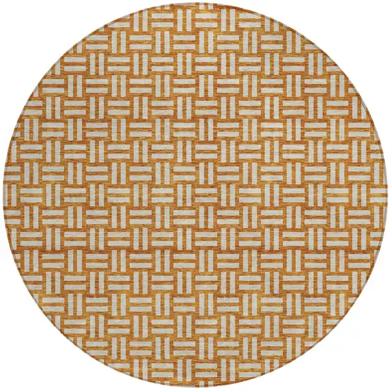 8' Terra Cotta And Beige Round Geometric Washable Indoor Outdoor Area Rug Photo 2