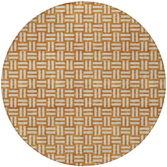 8' Terra Cotta And Beige Round Geometric Washable Indoor Outdoor Area Rug Photo 6