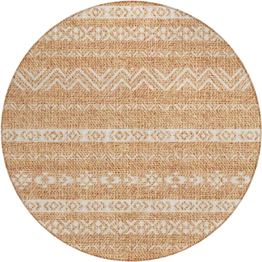 8' Terra Cotta And Beige Round Southwestern Washable Indoor Outdoor Area Rug Photo 2
