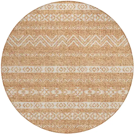 8' Terra Cotta And Beige Round Southwestern Washable Indoor Outdoor Area Rug Photo 2