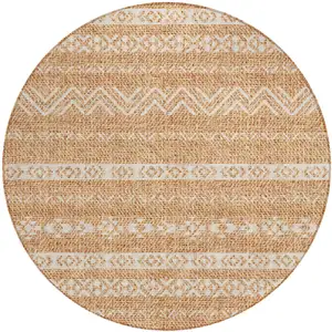 Photo of 8' Terra Cotta And Beige Round Southwestern Washable Indoor Outdoor Area Rug