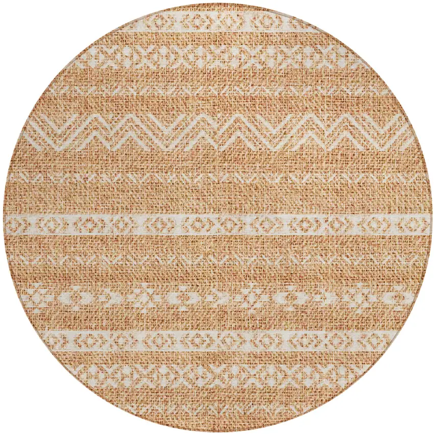 8' Terra Cotta And Beige Round Southwestern Washable Indoor Outdoor Area Rug Photo 2