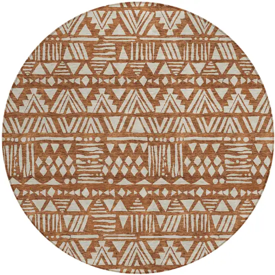 8' Terra Cotta And Beige Round Southwestern Washable Indoor Outdoor Area Rug Photo 2