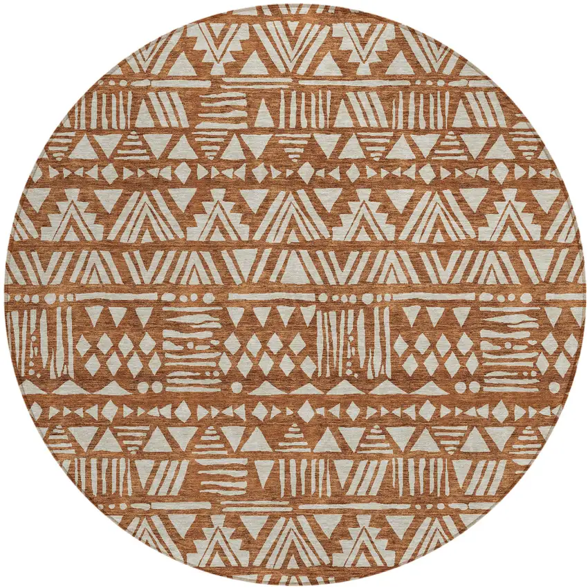 8' Terra Cotta And Beige Round Southwestern Washable Indoor Outdoor Area Rug Photo 2