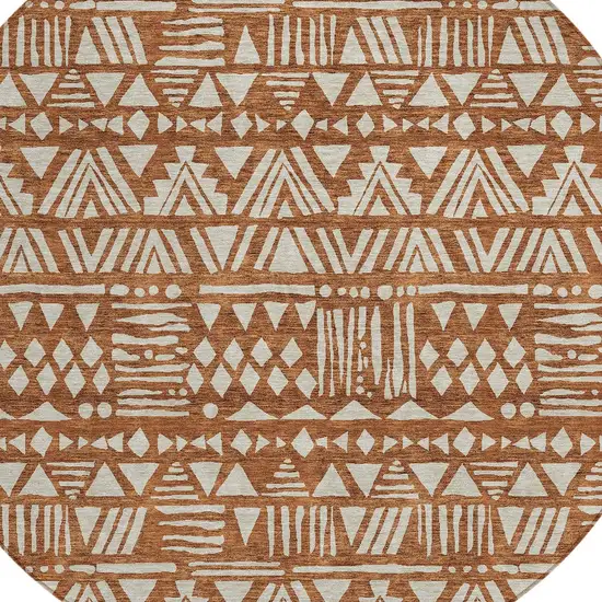 8' Terra Cotta And Beige Round Southwestern Washable Indoor Outdoor Area Rug Photo 5