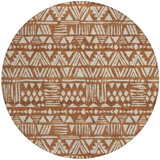 8' Terra Cotta And Beige Round Southwestern Washable Indoor Outdoor Area Rug Photo 6