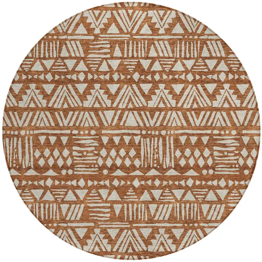 8' Terra Cotta And Beige Round Southwestern Washable Indoor Outdoor Area Rug Photo 6