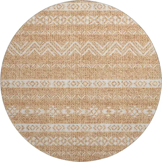 8' Terra Cotta And Beige Southwestern Washable Round Rug With UV Protection Photo 1