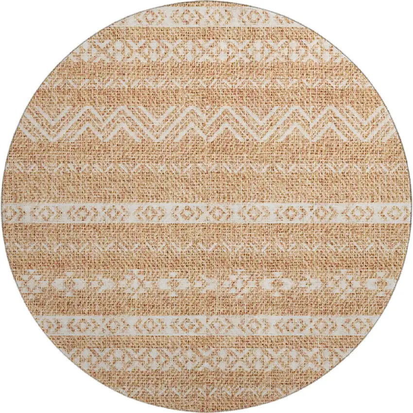 8' Terra Cotta And Beige Southwestern Washable Round Rug With UV Protection Photo 1
