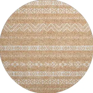 Photo of 8' Terra Cotta And Beige Southwestern Washable Round Rug With UV Protection