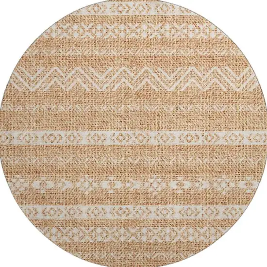8' Terra Cotta And Beige Southwestern Washable Round Rug With UV Protection Photo 3