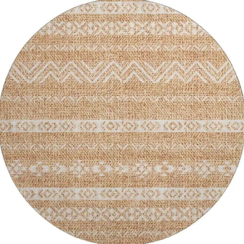 8' Terra Cotta And Beige Southwestern Washable Round Rug With UV Protection Photo 3