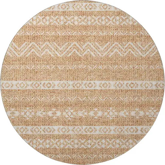 8' Terra Cotta And Beige Southwestern Washable Round Rug With UV Protection Photo 4