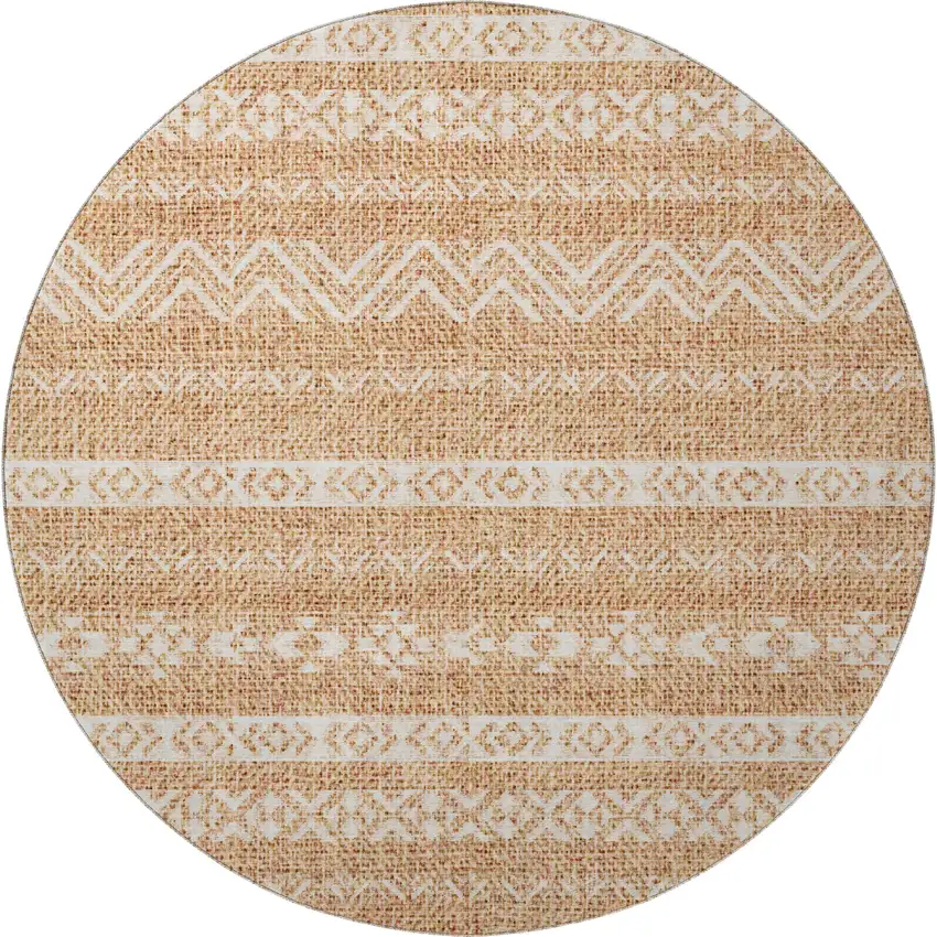 8' Terra Cotta And Beige Southwestern Washable Round Rug With UV Protection Photo 4