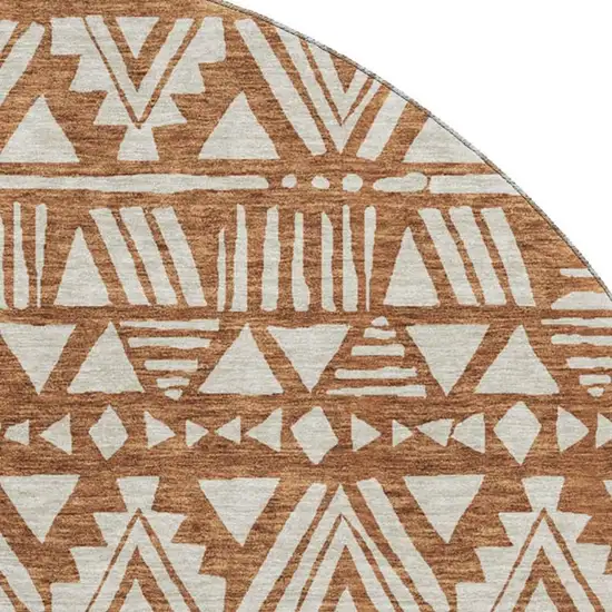 8' Terra Cotta And Beige Southwestern Washable Round Rug With UV Protection Photo 3
