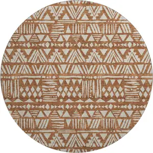 Photo of 8' Terra Cotta And Beige Southwestern Washable Round Rug With UV Protection