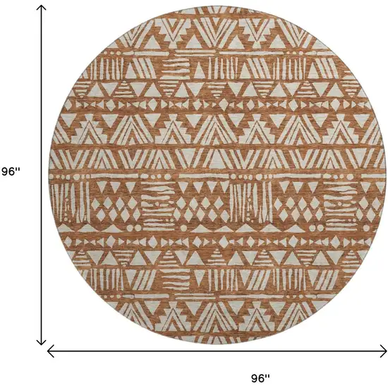 8' Terra Cotta And Beige Southwestern Washable Round Rug With UV Protection Photo 3