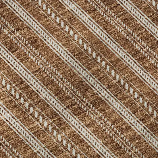 8' Terra Cotta And Beige Striped Washable Round Rug With UV Protection Photo 8