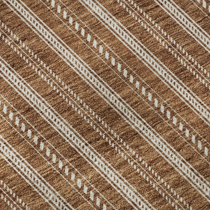 8' Terra Cotta And Beige Striped Washable Round Rug With UV Protection Photo 8