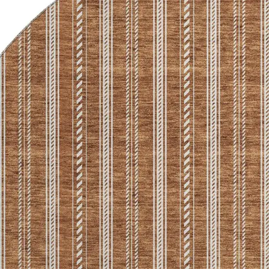 8' Terra Cotta And Beige Striped Washable Round Rug With UV Protection Photo 2